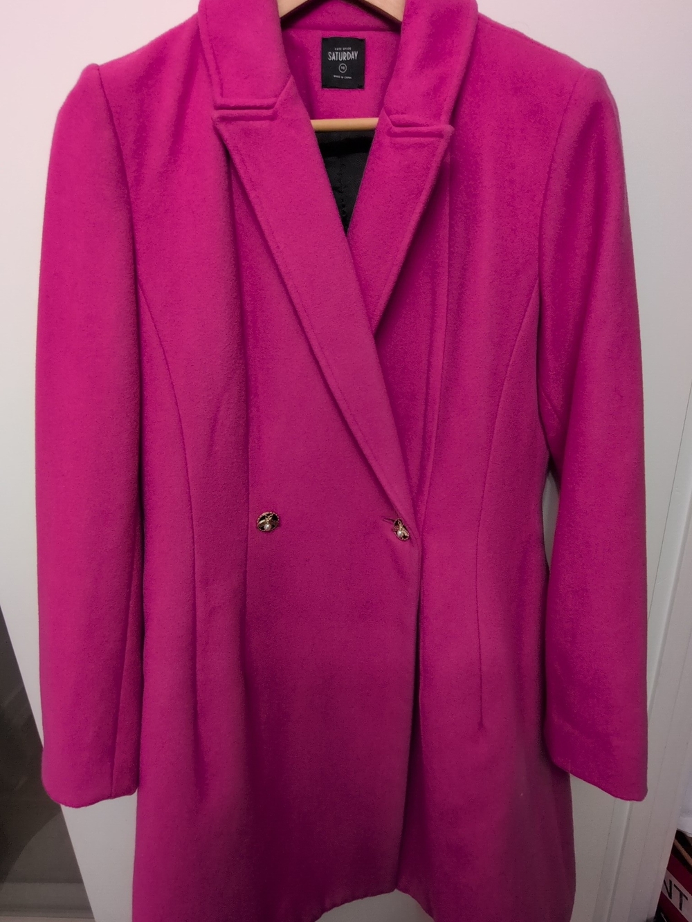 kate spade Double-Breasted Hot Pink Wool-Blend Trench Coat